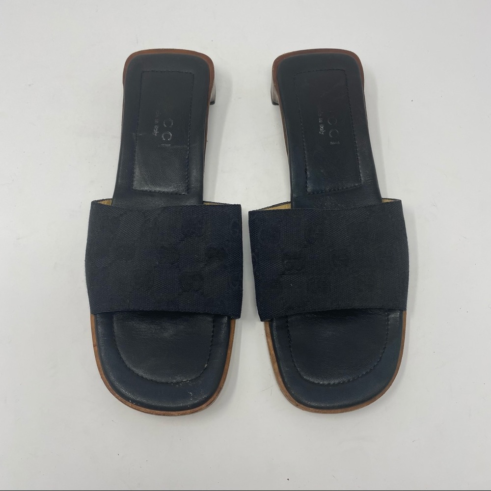 Vintage Gucci Square Toe Wood Block Heel Sandals 7